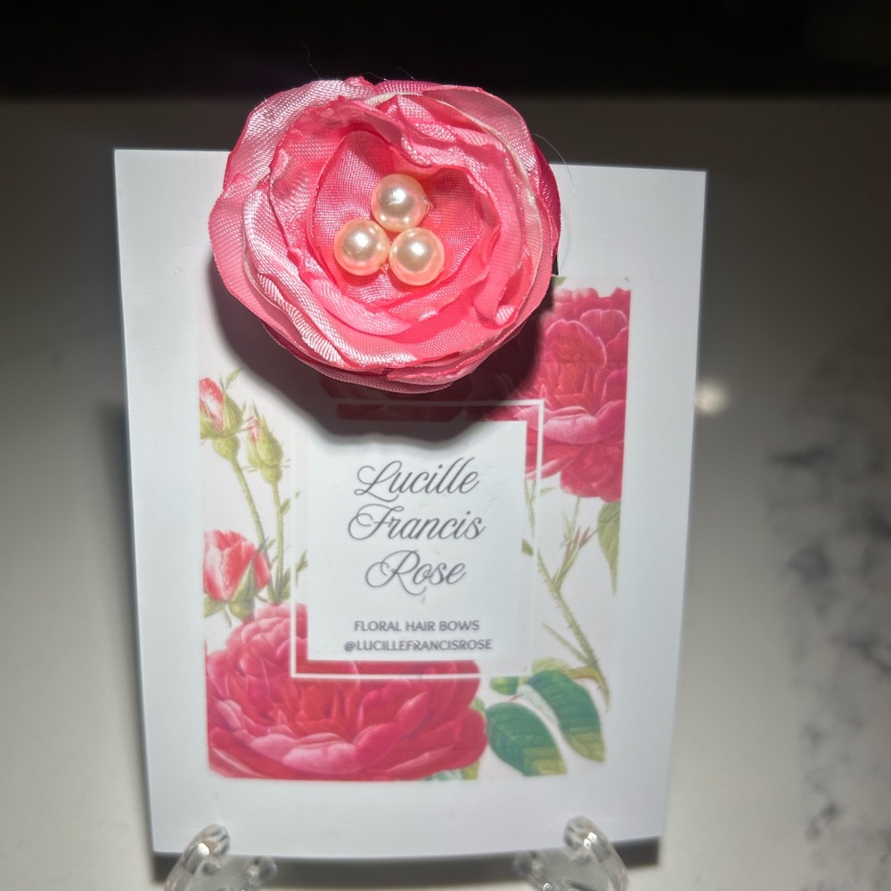 Pink handmade flower clip by Lucille Francis Rose
